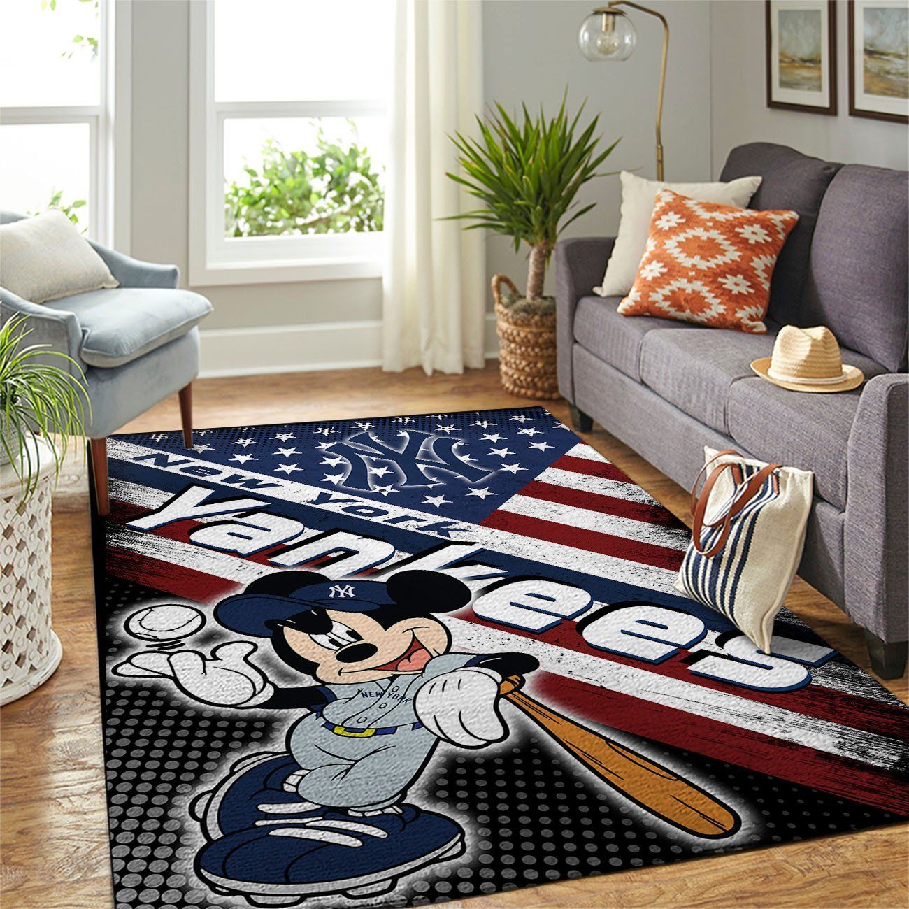 New York Yankees Mlb Team Logo Mickey Us Style Nice Gift Home Decor Rectangle Area Rug - Indoor Outdoor Rugs