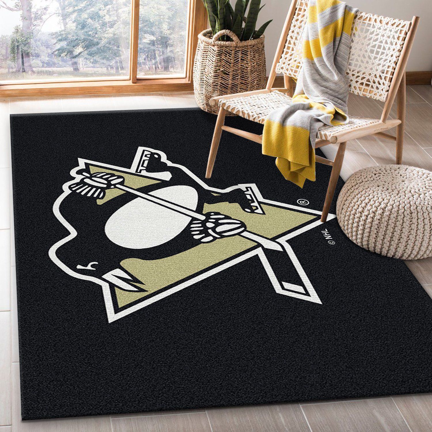 Nhl Spirit Pittsburgh Penguins Team Logo Area Rug, Bedroom Rug, Home US Decor - Indoor Outdoor Rugs