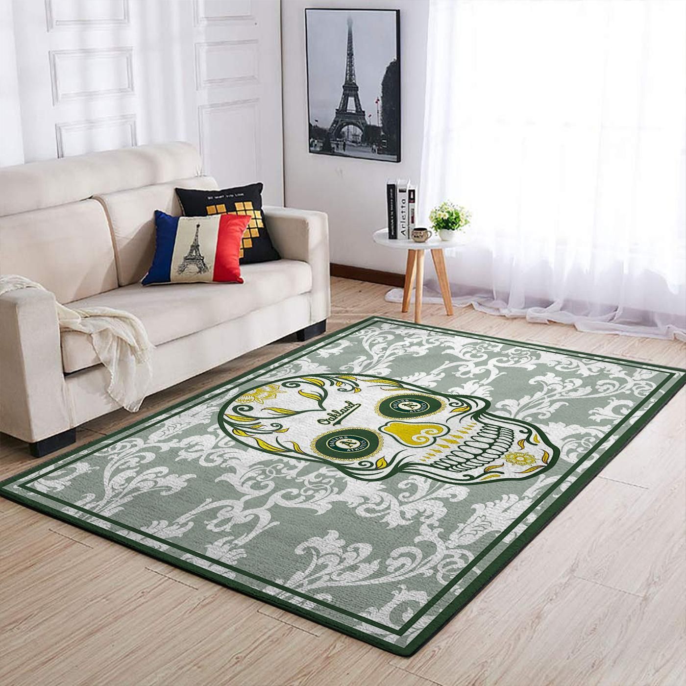 Oakland Athletics Mlb Team Logo Skull Style Nice Gift Home Decor Rectangle Area Rug - Indoor Outdoor Rugs