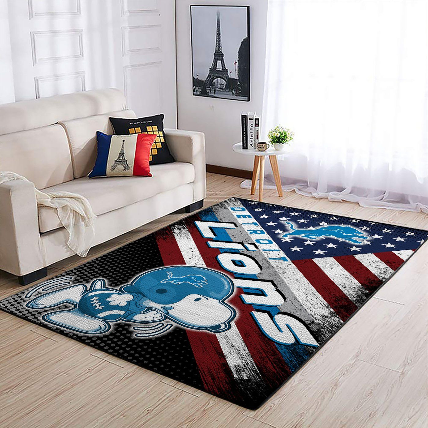 Detroit Lions Nfl Team Logo Snoopy Us Style Nice Gift Home Decor Rectangle Area Rug - Indoor Outdoor Rugs