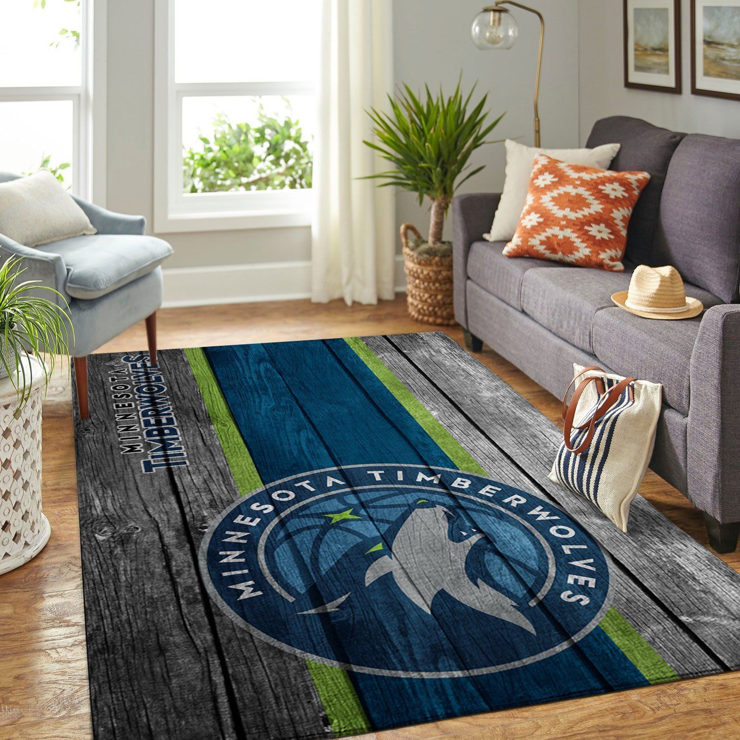 Minnesota Timberwolves Nba Team Logo Wooden Style Nice Gift Home Decor Rectangle Area Rug - Indoor Outdoor Rugs