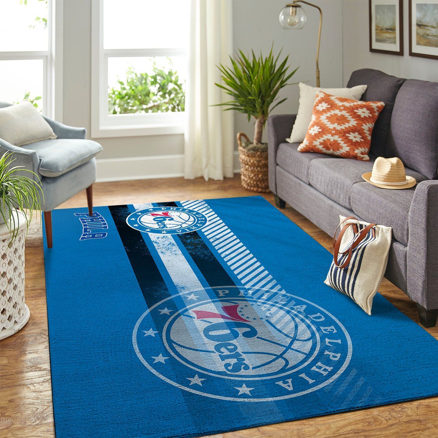 Philadelphia 76ers Nba Team Logo Nice Gift Home Decor Rectangle Area Rug - Indoor Outdoor Rugs