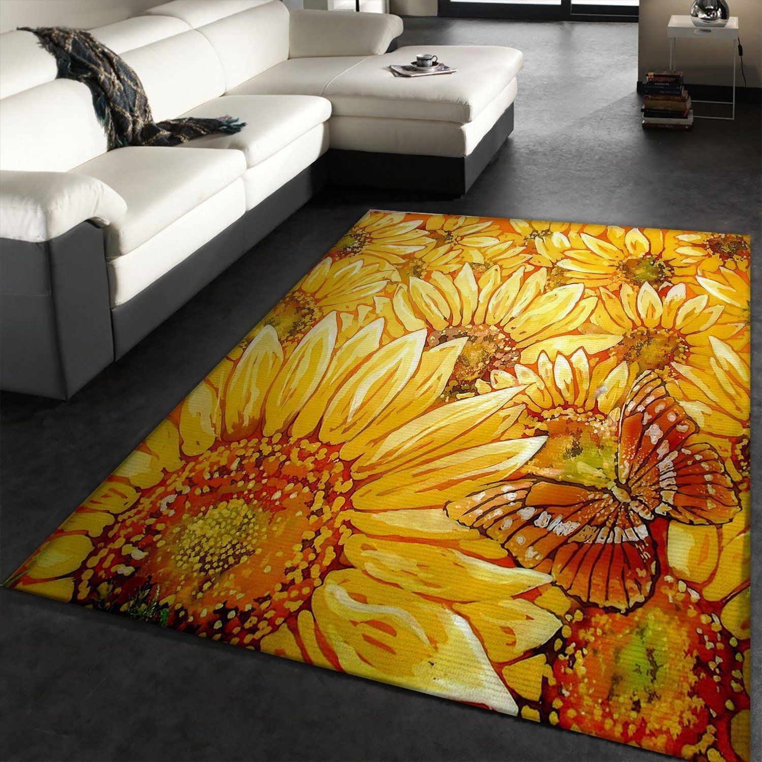 Sunflower And Butterfly Rug Bedroom Carpet - Indoor Outdoor Rugs