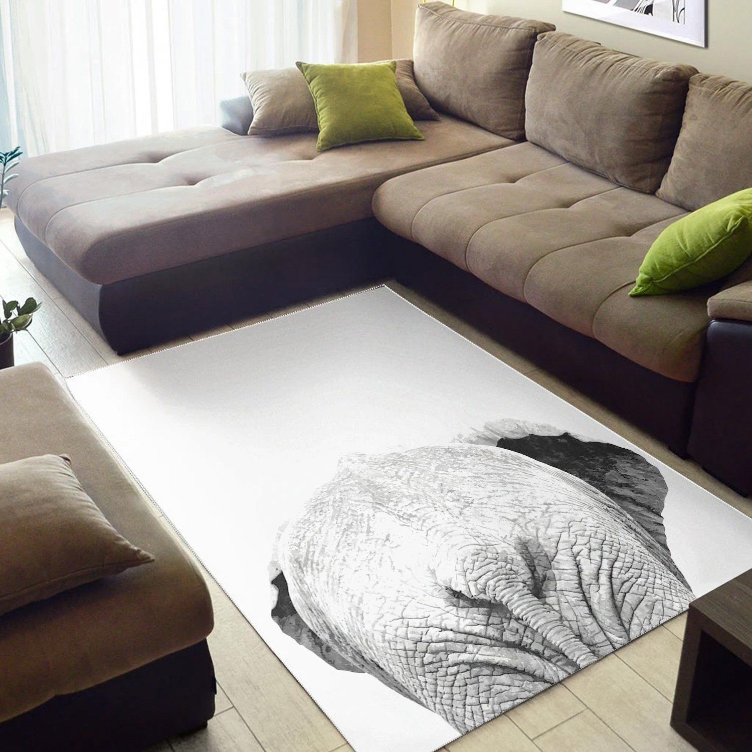 Black White Elephant Back  Area Rug ,  Room Rugs, Floor Decor Home Decor - Indoor Outdoor Rugs