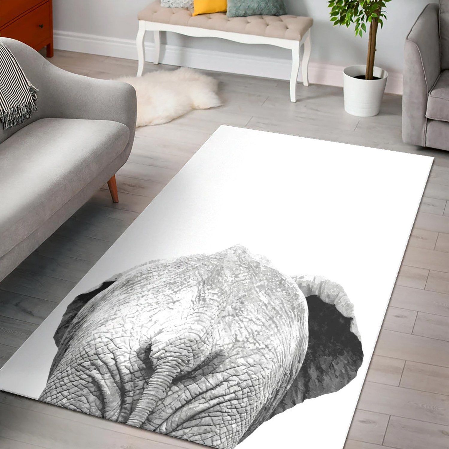 Black White Elephant Back  Area Rug ,  Room Rugs, Floor Decor Home Decor - Indoor Outdoor Rugs