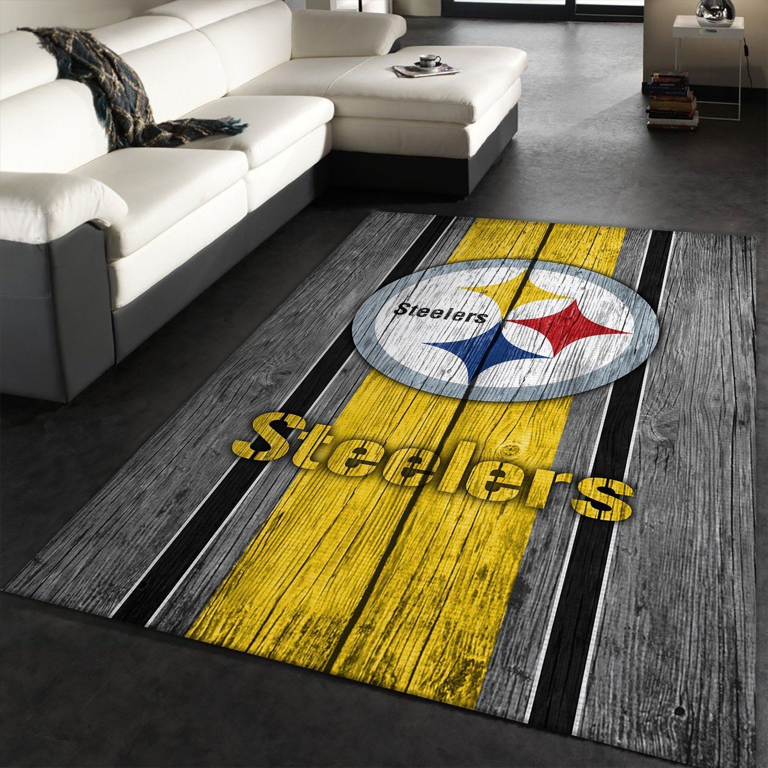 Pittsburgh Steelers NFL Team Logo Wooden Style Style Nice Gift Home Decor Rectangle Area Rug - Indoor Outdoor Rugs