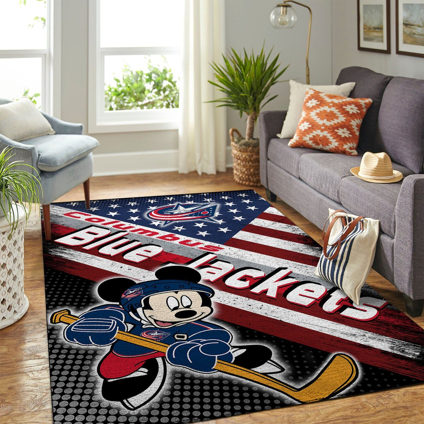 Columbus Blue Jackets Nhl Team Logo Mickey Us Style Nice Gift Home Decor Rectangle Area Rug - Indoor Outdoor Rugs