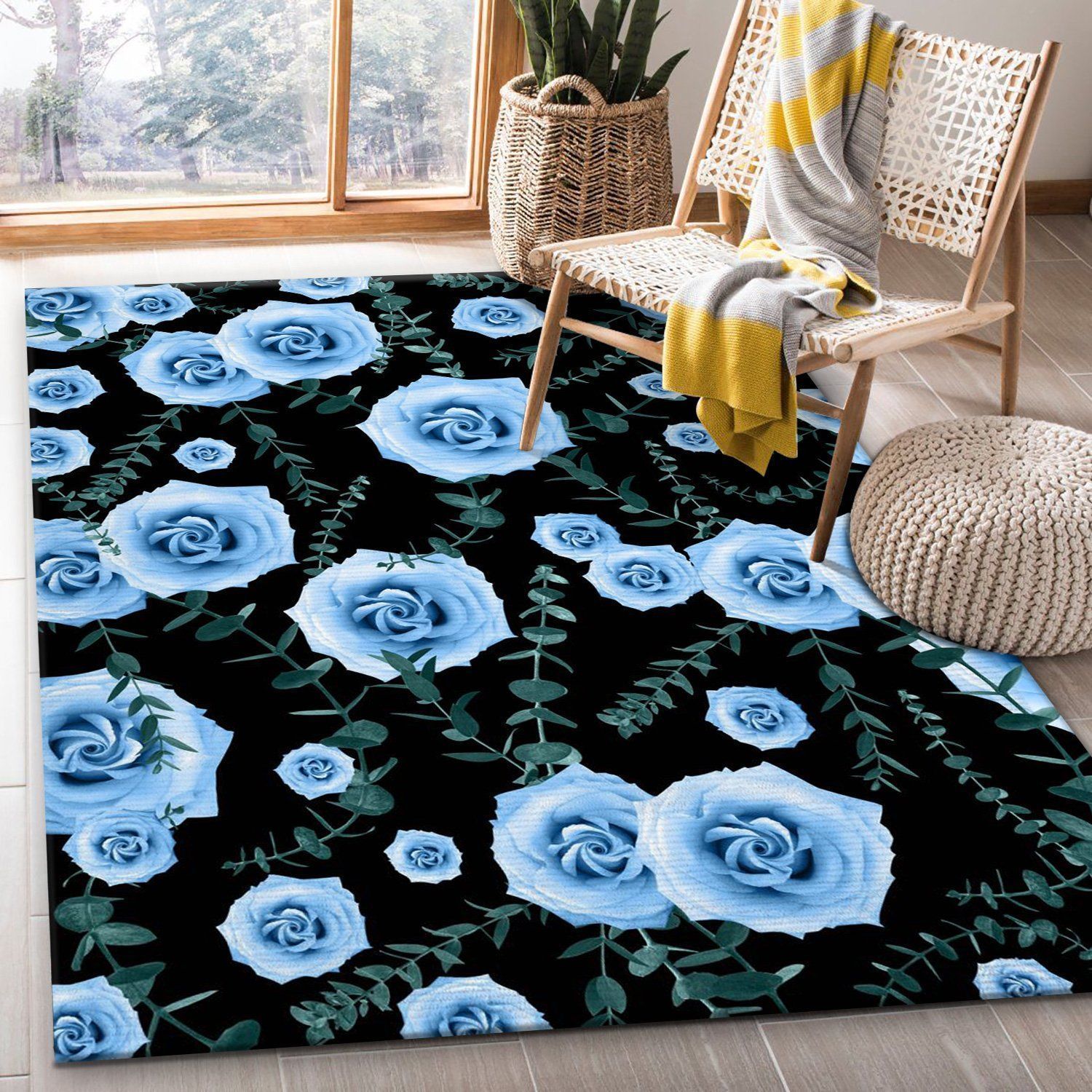 Night Rose Eucalyptus 3 Area Rug For Christmas, Living room and bedroom Rug, Family Gift US Decor - Indoor Outdoor Rugs