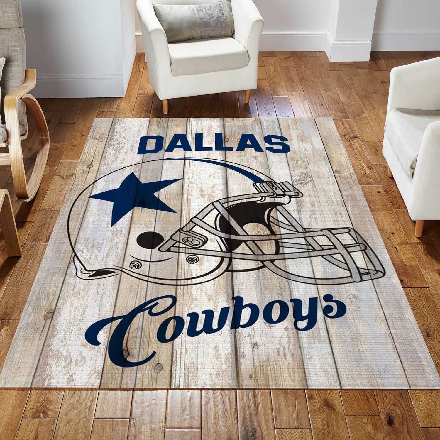 Dallas Cowboys Helmet Wood Nfl Rug Living Room Rug US Gift Decor - Indoor Outdoor Rugs