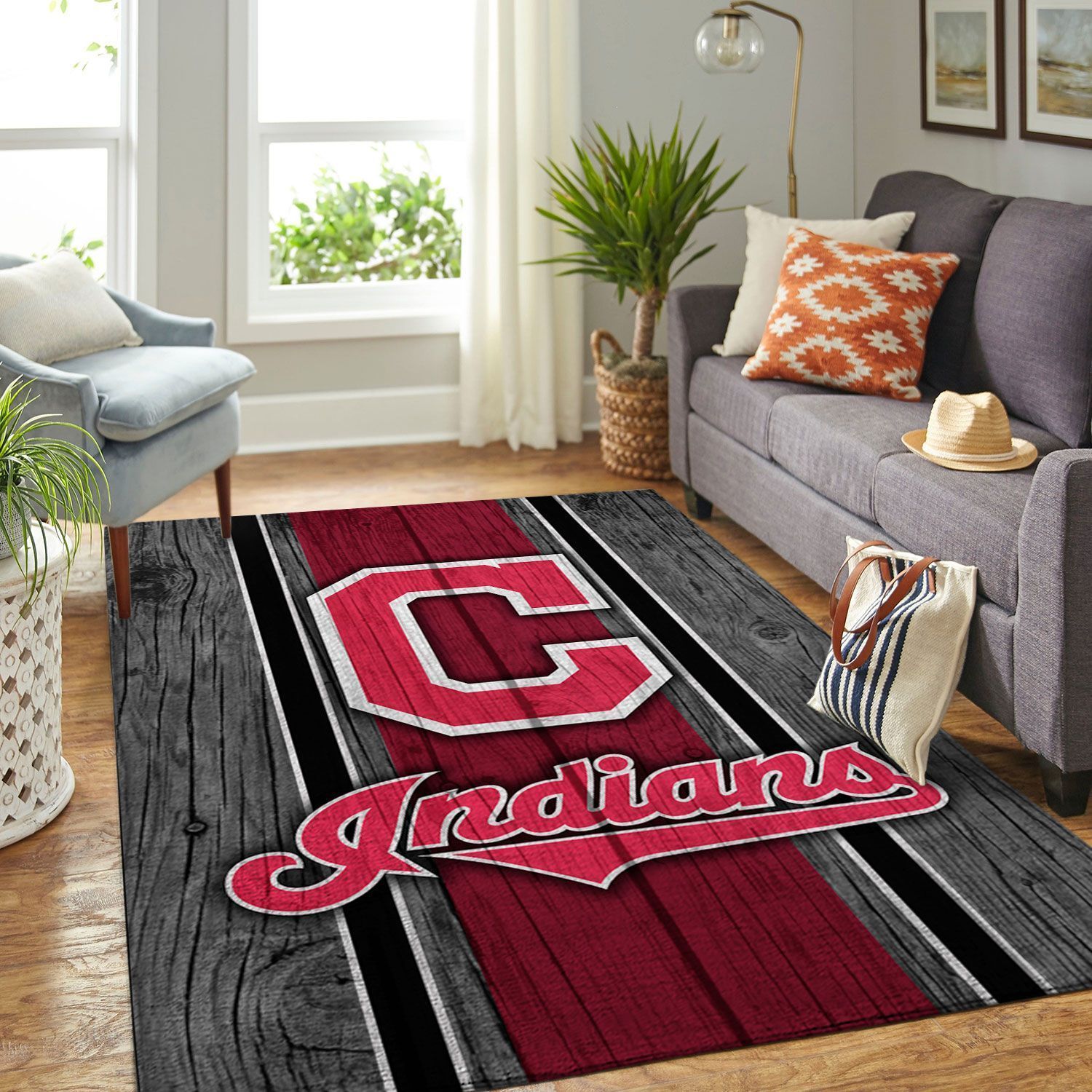 Cleveland Indians Mlb Team Logo Wooden Style Style Nice Gift Home Decor Rectangle Area Rug - Indoor Outdoor Rugs