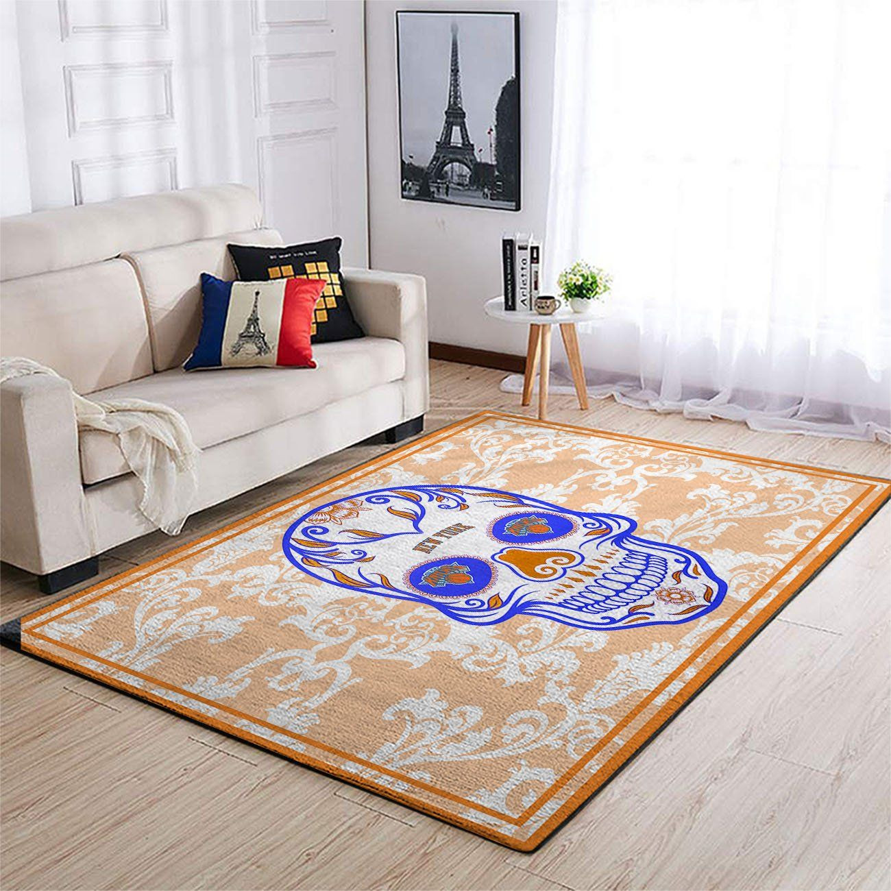 New York Knicks Nba Team Logo Skull Flower Style Nice Gift Home Decor Rectangle Area Rug - Indoor Outdoor Rugs