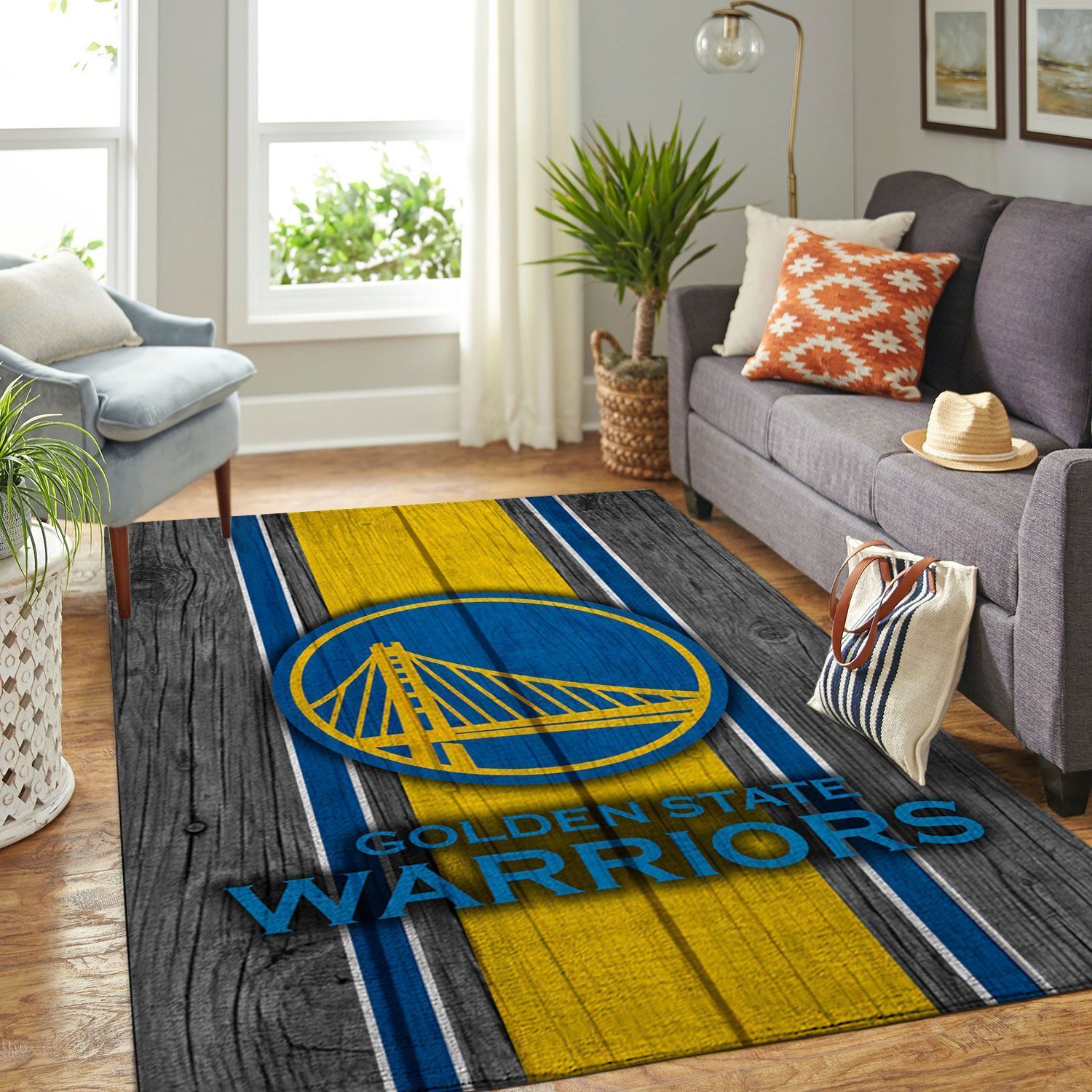 Golden State Warriors Nba Team Logo Wooden Style Nice Gift Home Decor Rectangle Area Rug - Indoor Outdoor Rugs