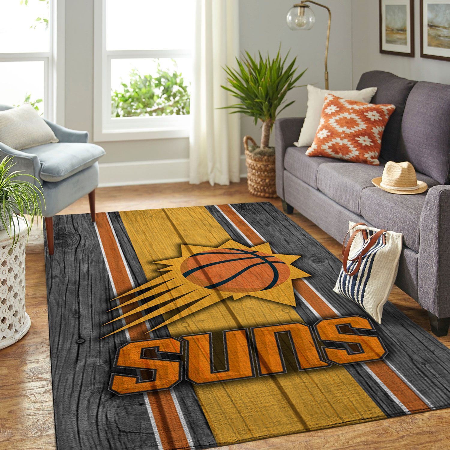 Phoenix Suns Nba Team Logo Wooden Style Nice Gift Home Decor Rectangle Area Rug - Indoor Outdoor Rugs