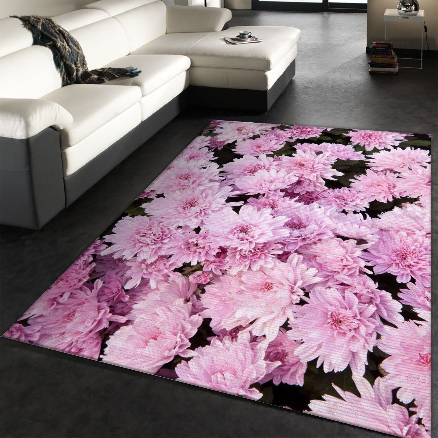 Pink Chrysanthemums 1 Area Rug Carpet, Living Room Rug, Home Decor Floor Decor - Indoor Outdoor Rugs