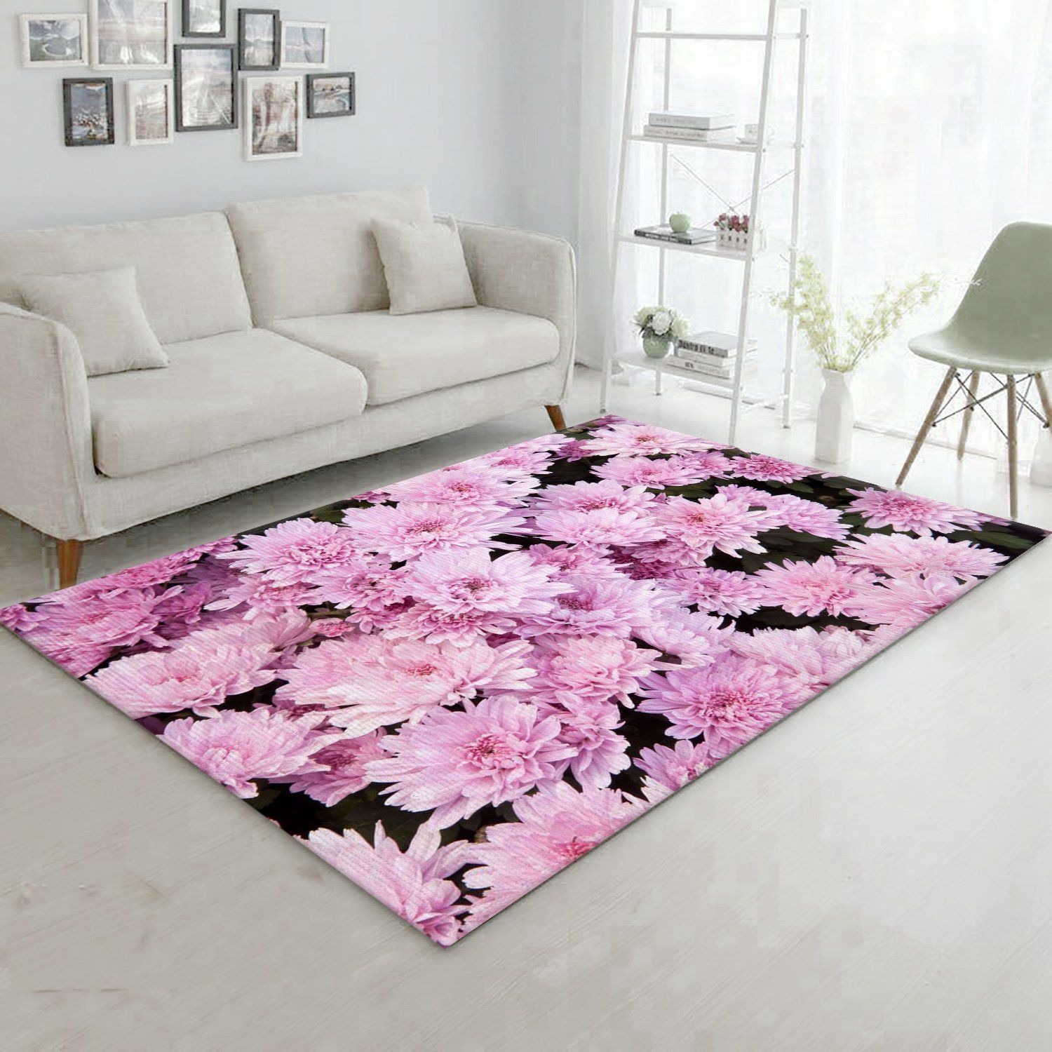 Pink Chrysanthemums 1 Area Rug Carpet, Living Room Rug, Home Decor Floor Decor - Indoor Outdoor Rugs