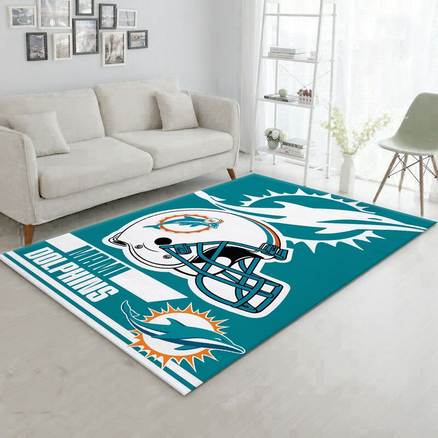 Miami Dolphins NFL Team Logo Helmet Nice Gift Home Decor Rectangle Area Rug - Indoor Outdoor Rugs