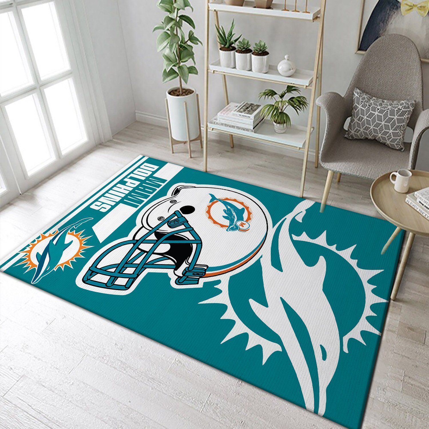 Miami Dolphins NFL Team Logo Helmet Nice Gift Home Decor Rectangle Area Rug - Indoor Outdoor Rugs