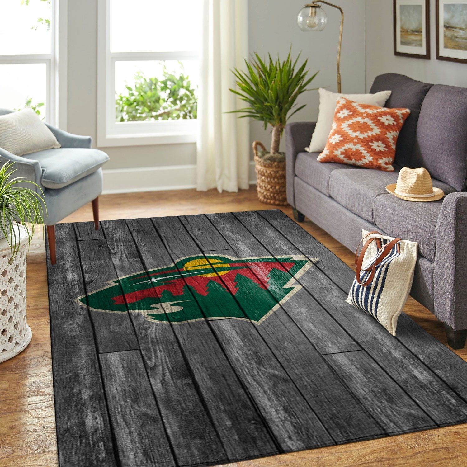 Minnesota Wild Nhl Team Logo Grey Wooden Style Nice Gift Home Decor Rectangle Area Rug - Indoor Outdoor Rugs