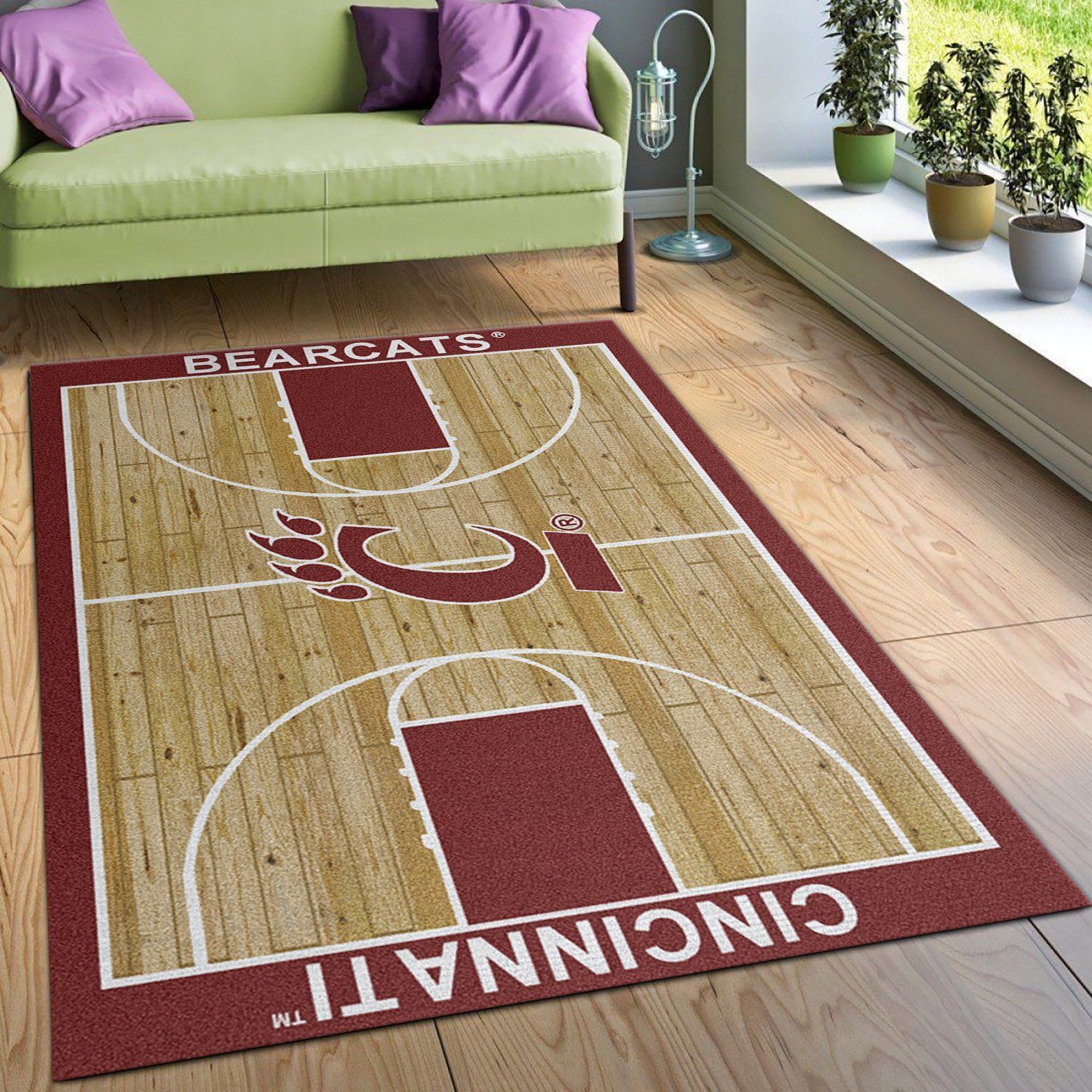 College Home Court Cincinnati Basketball Team Logo Area Rug, Living Room Rug, US Gift Decor - Indoor Outdoor Rugs