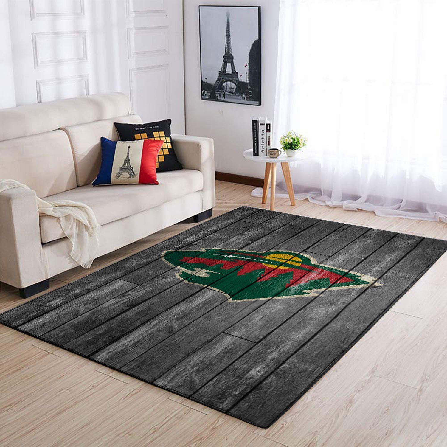 Minnesota Wild Nhl Team Logo Grey Wooden Style Nice Gift Home Decor Rectangle Area Rug - Indoor Outdoor Rugs