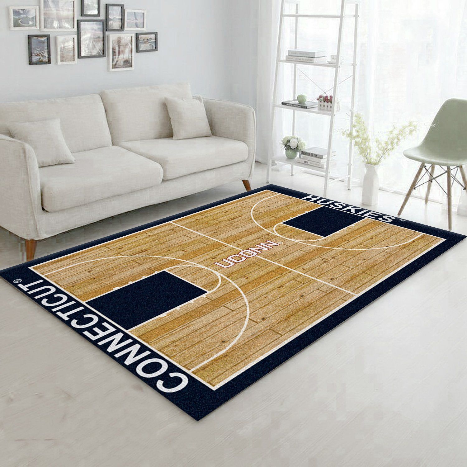 College Home Court Connecticut Basketball Team Logo Area Rug, Bedroom Rug, Family Gift US Decor - Indoor Outdoor Rugs