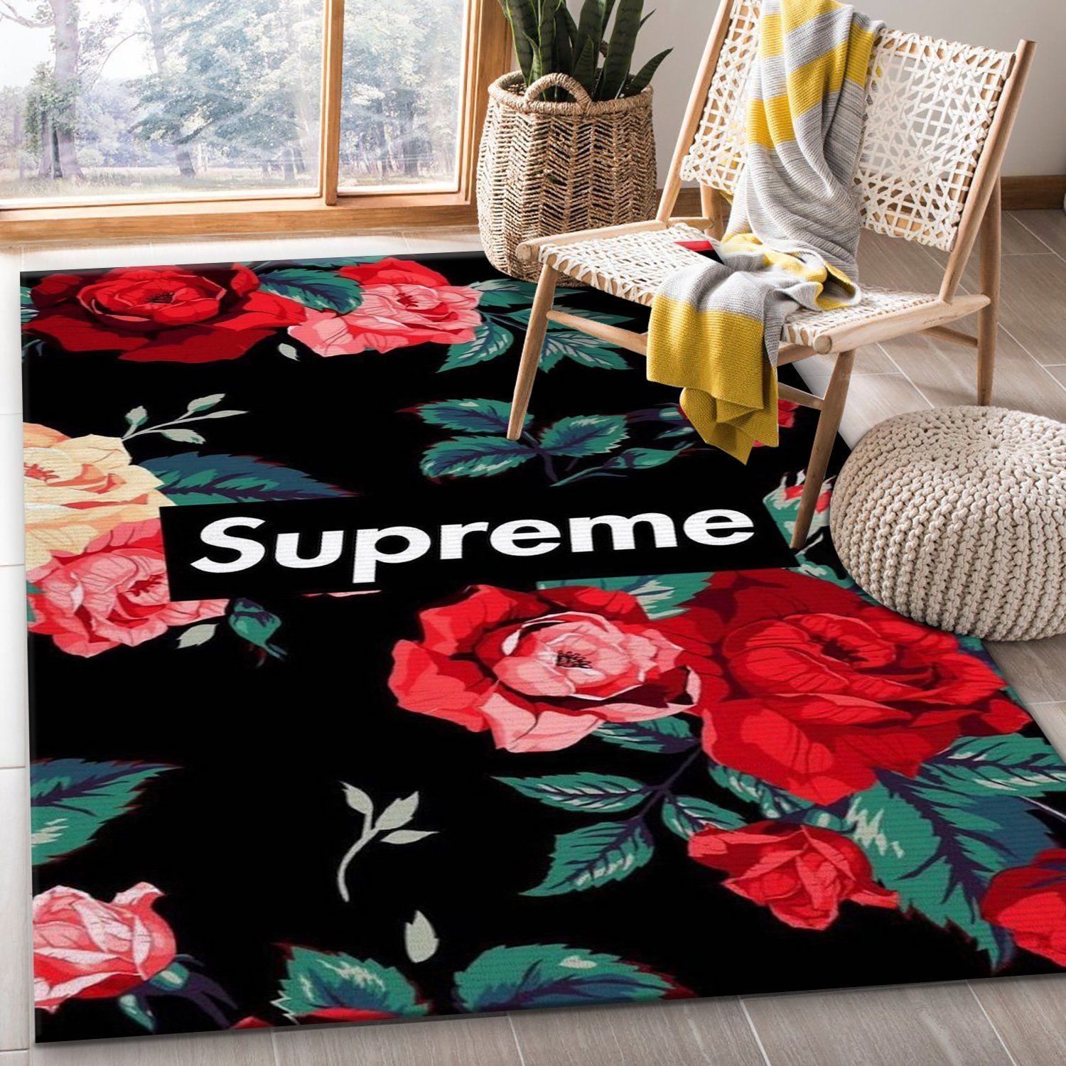 Gucci Ft Supreme Area Rug For Christmas Bedroom Rug Family Gift US Decor - Indoor Outdoor Rugs