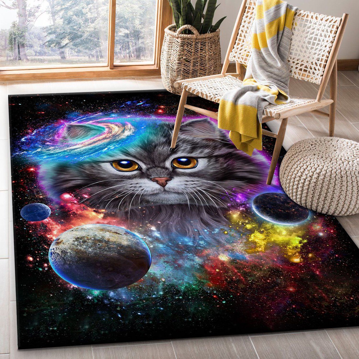 Cat In Galaxy Space Cosmos Area Rug Living Room Rug US Gift Decor - Indoor Outdoor Rugs