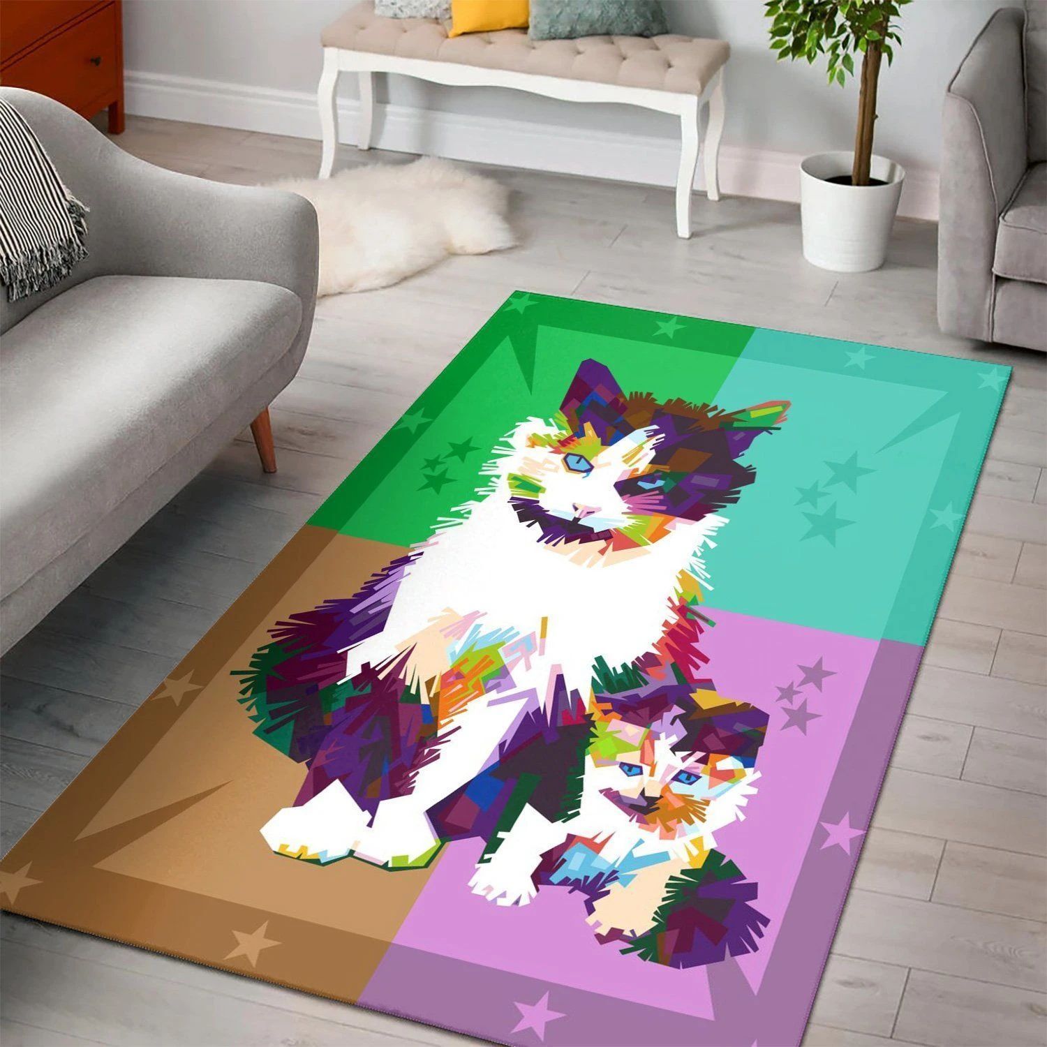 Cat Father And Son  Living Room Area Rug,  Room Rugs, Floor Decor Home Decor - Indoor Outdoor Rugs