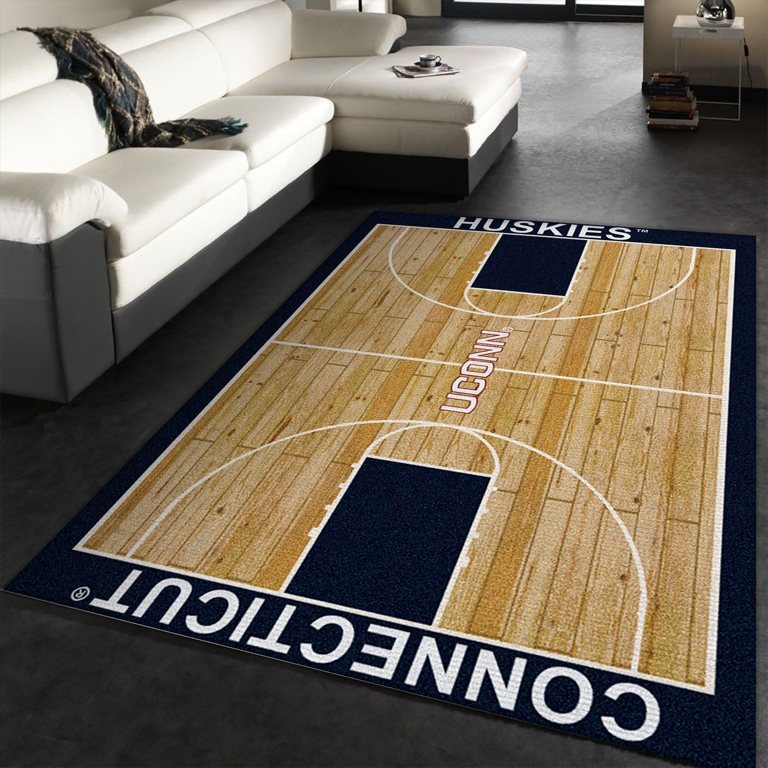 College Home Court Connecticut Basketball Team Logo Area Rug, Bedroom Rug, Family Gift US Decor - Indoor Outdoor Rugs