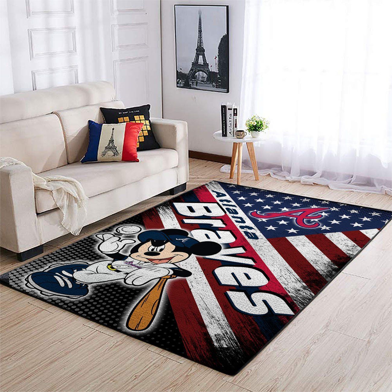 Atlanta Braves Mlb Team Logo Mickey Us Style Nice Gift Home Decor Rectangle Area Rug - Indoor Outdoor Rugs