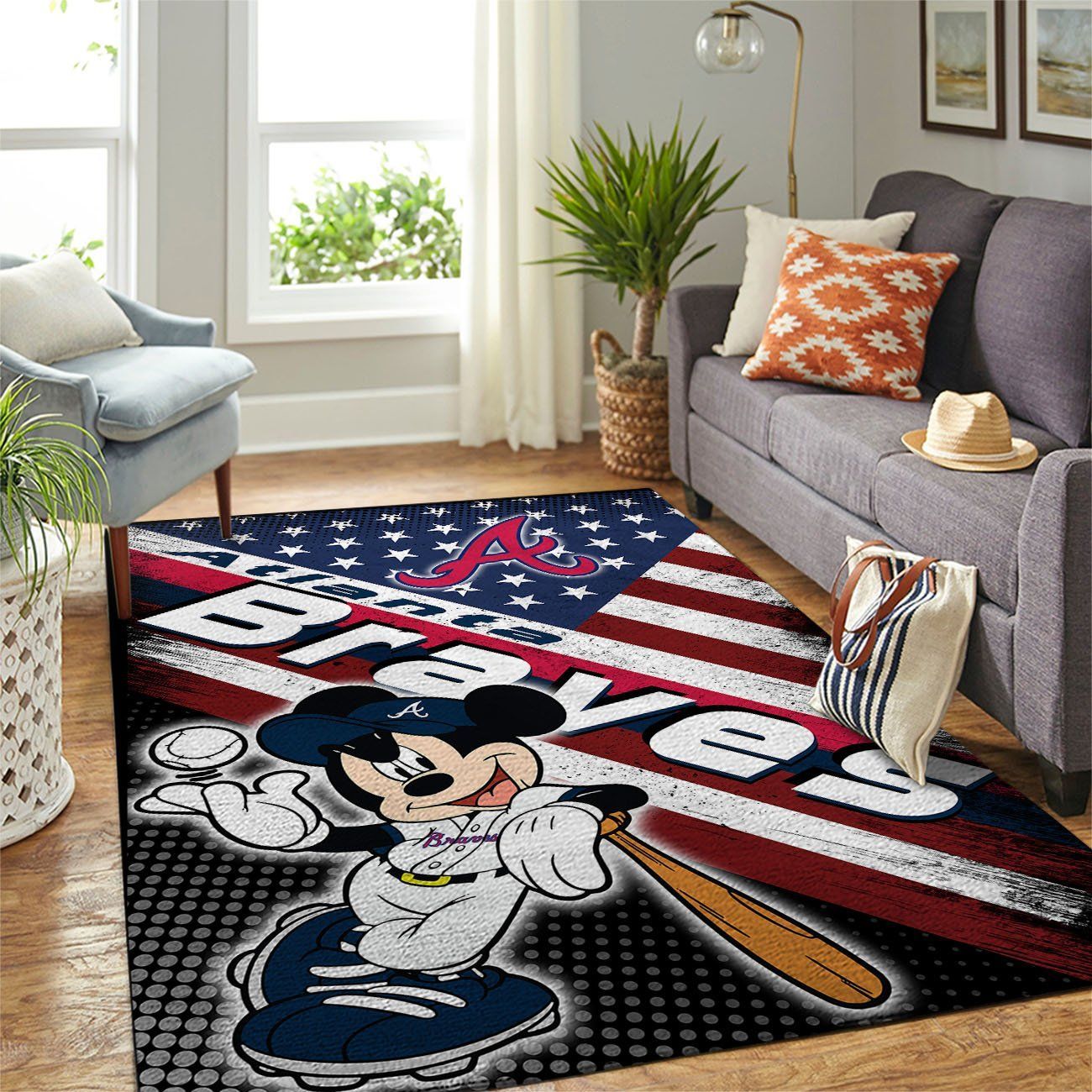 Atlanta Braves Mlb Team Logo Mickey Us Style Nice Gift Home Decor Rectangle Area Rug - Indoor Outdoor Rugs