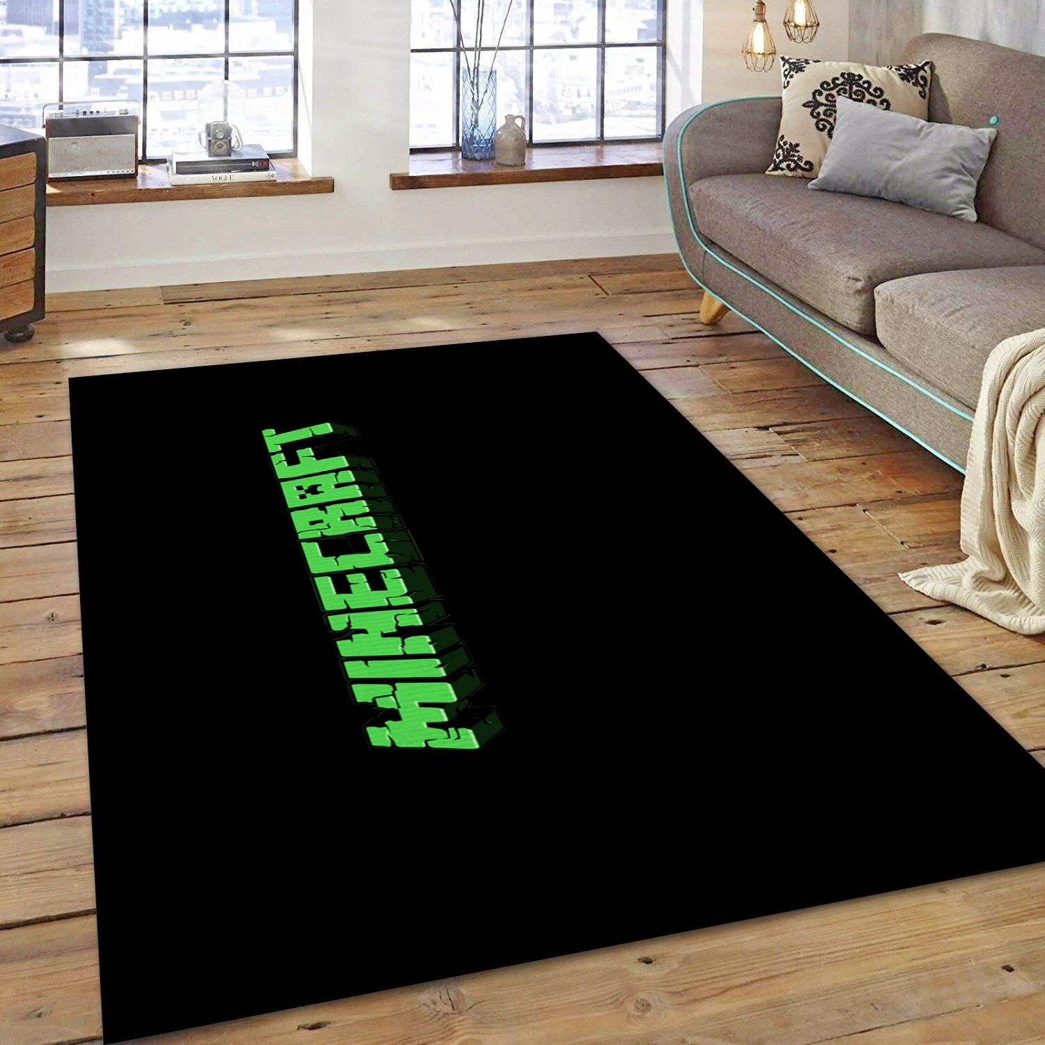 Minecraft Creeper Logo Video Game Reangle Rug, Living Room Rug - US Decor - Indoor Outdoor Rugs