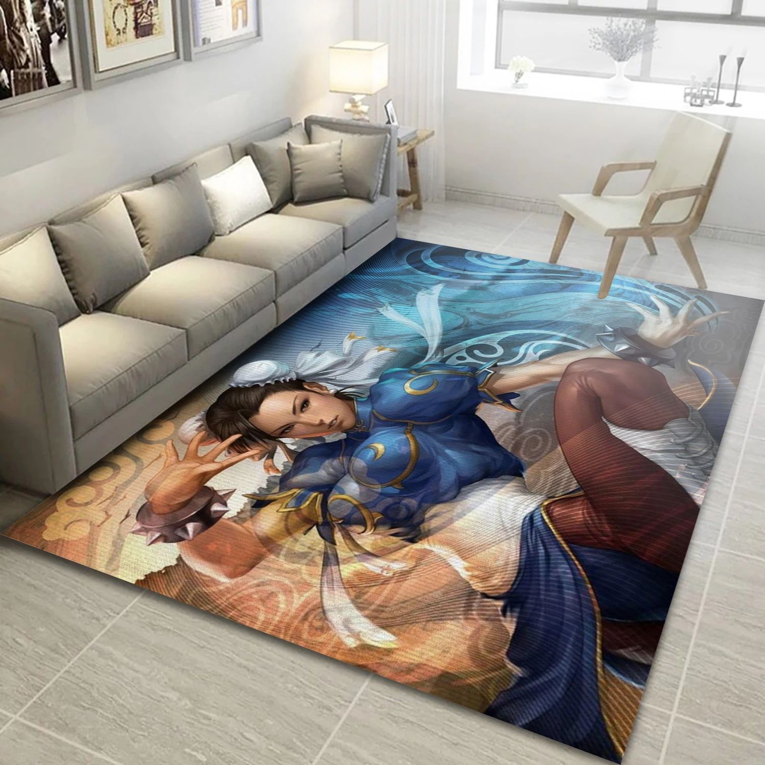 Chun Li Street Fighter Gaming Area Rug, Bedroom Rug - Christmas Gift Decor - Indoor Outdoor Rugs