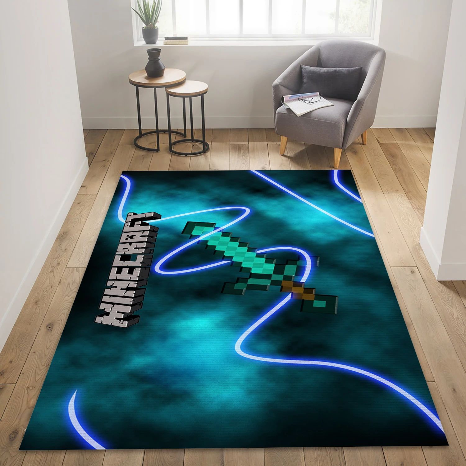 Minecraft Diamond Sword Video Game Area Rug Area, Area Rug - Family Gift US Decor - Indoor Outdoor Rugs