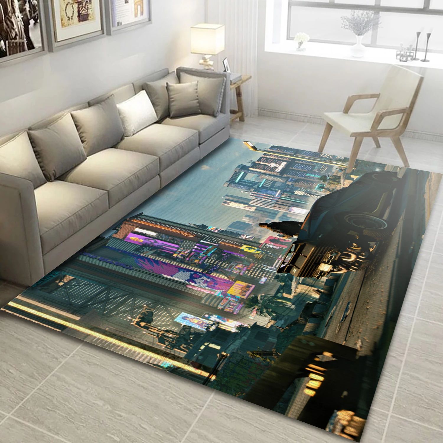 Cyberpunk 2077 Video Game Reangle Rug, Bedroom Rug - US Decor - Indoor Outdoor Rugs