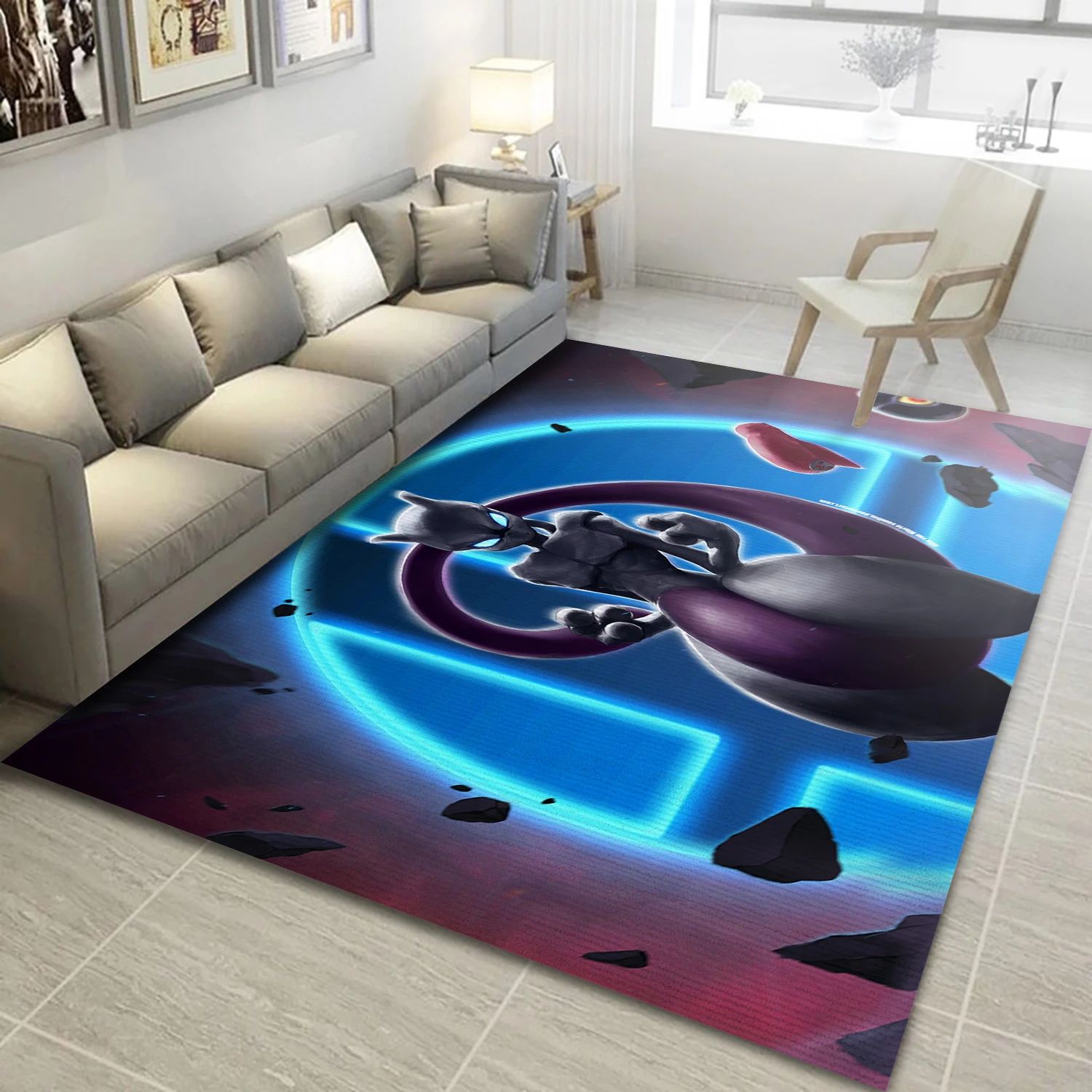 Mewtwo Pok Mon Video Game Area Rug For Christmas, Area Rug - Family Gift US Decor - Indoor Outdoor Rugs