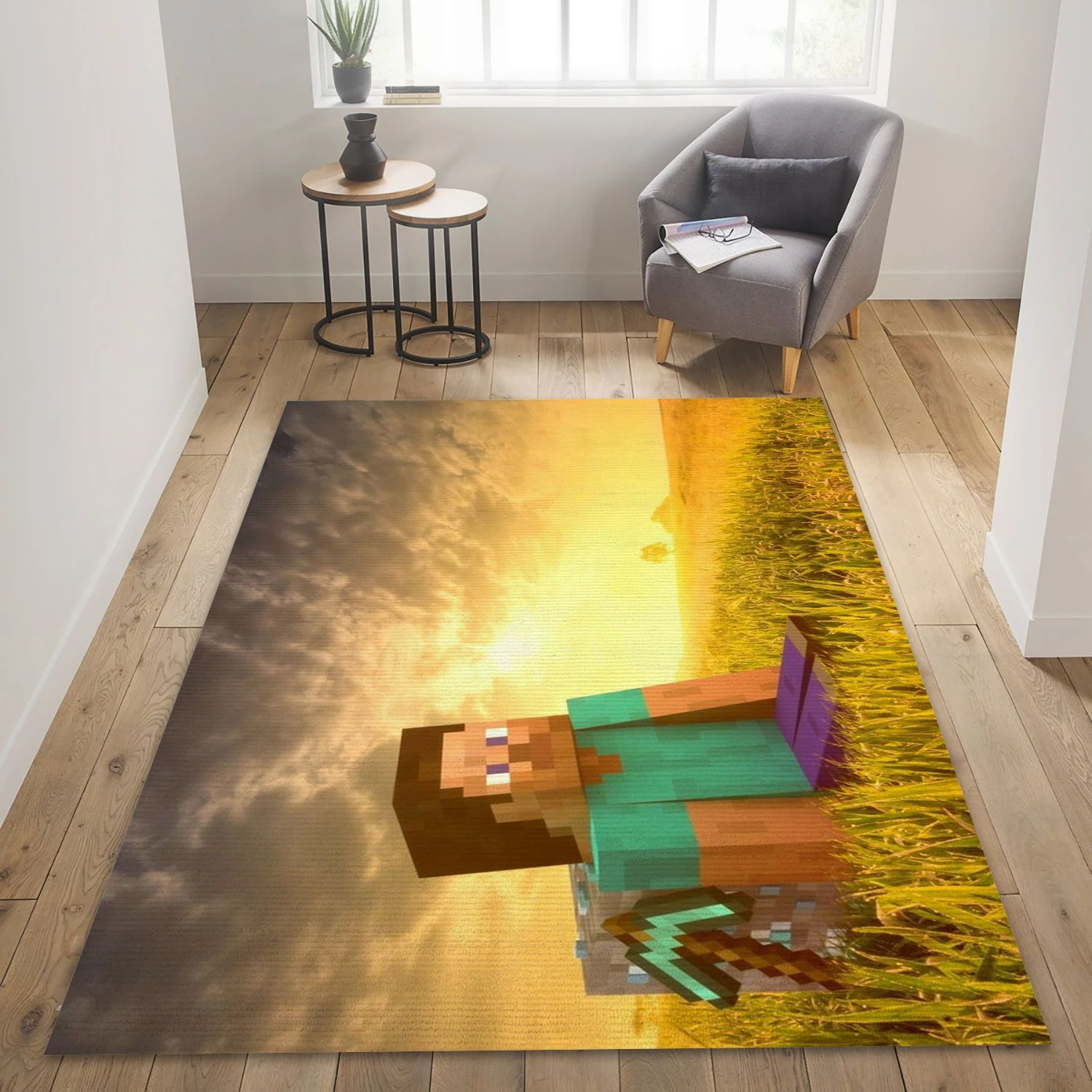 Minecraft Steve After A Hard Day Of Digging Video Game Area Rug Area, Living Room Rug - Christmas Gift Decor - Indoor Outdoor Rugs