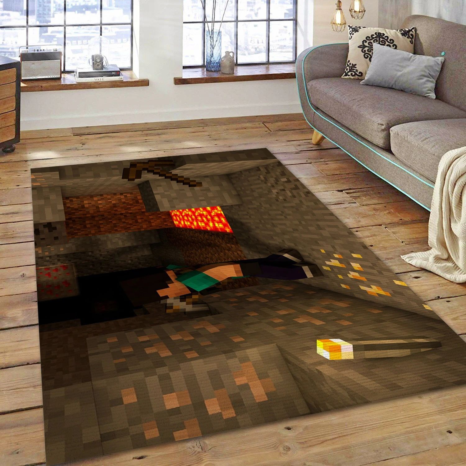 First Time Mining Gaming Area Rug, Living Room Rug - US Decor - Indoor Outdoor Rugs