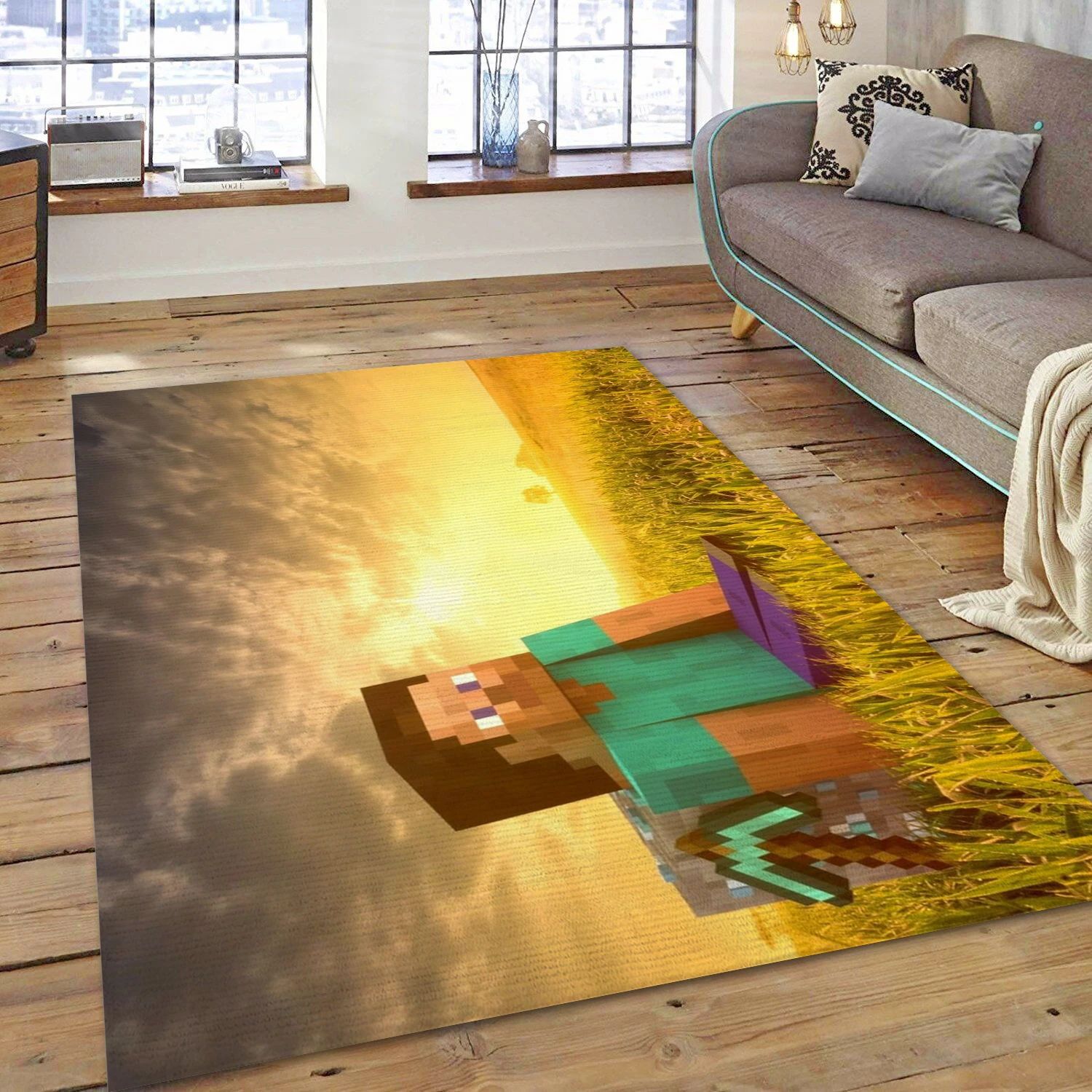 Minecraft Steve After A Hard Day Of Digging Video Game Area Rug Area, Living Room Rug - Christmas Gift Decor - Indoor Outdoor Rugs