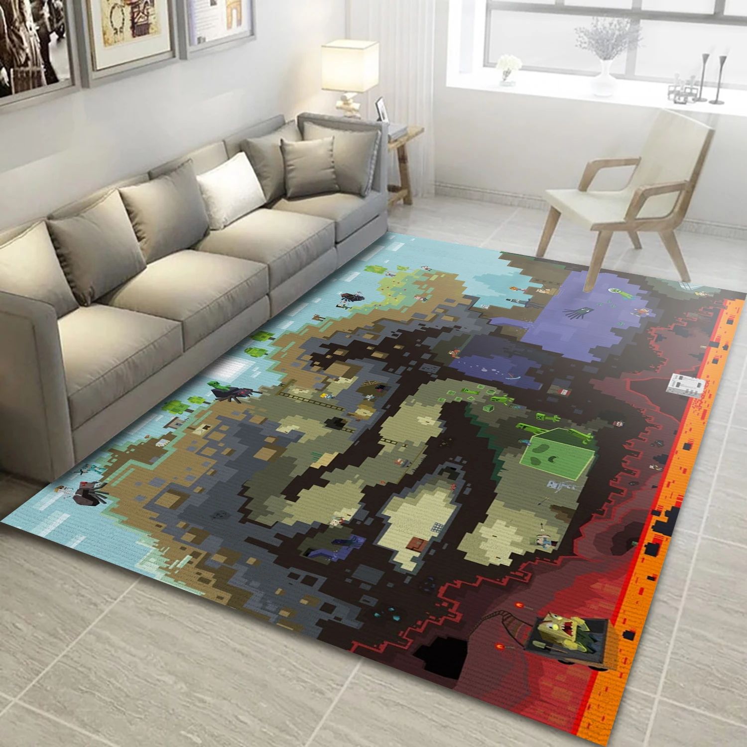 Minecraft Drawing Game Area Rug Carpet, Bedroom Rug - Christmas Gift Decor - Indoor Outdoor Rugs