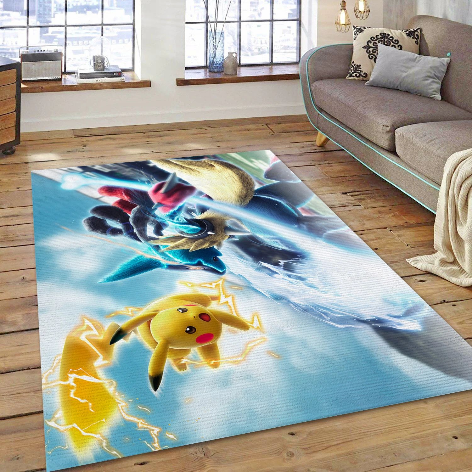 Mega Lucario Vs Pikachu Video Game Area Rug For Christmas, Area Rug - Christmas Gift Decor - Indoor Outdoor Rugs