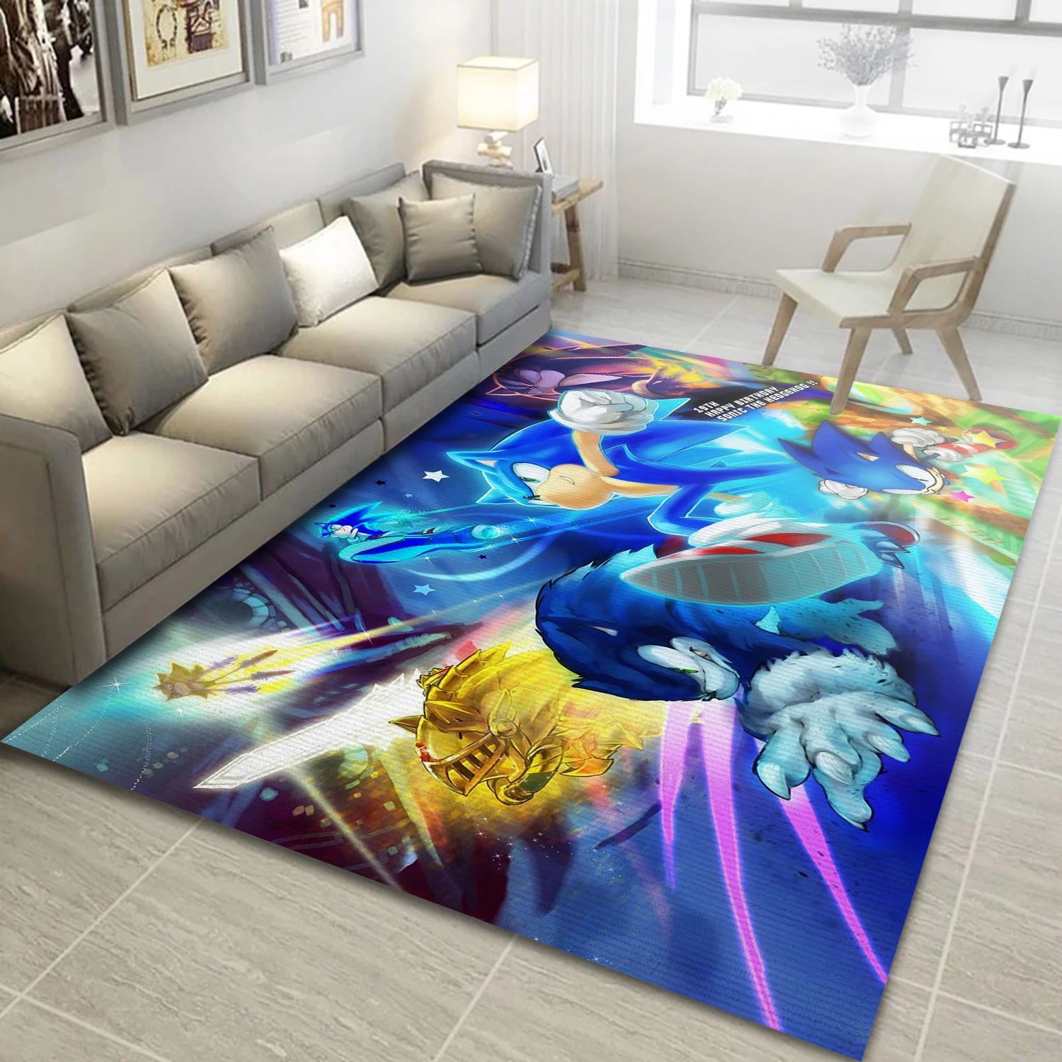 Super Sonic Video Game Area Rug For Christmas, Bedroom Rug - Home Decor Floor Decor - Indoor Outdoor Rugs