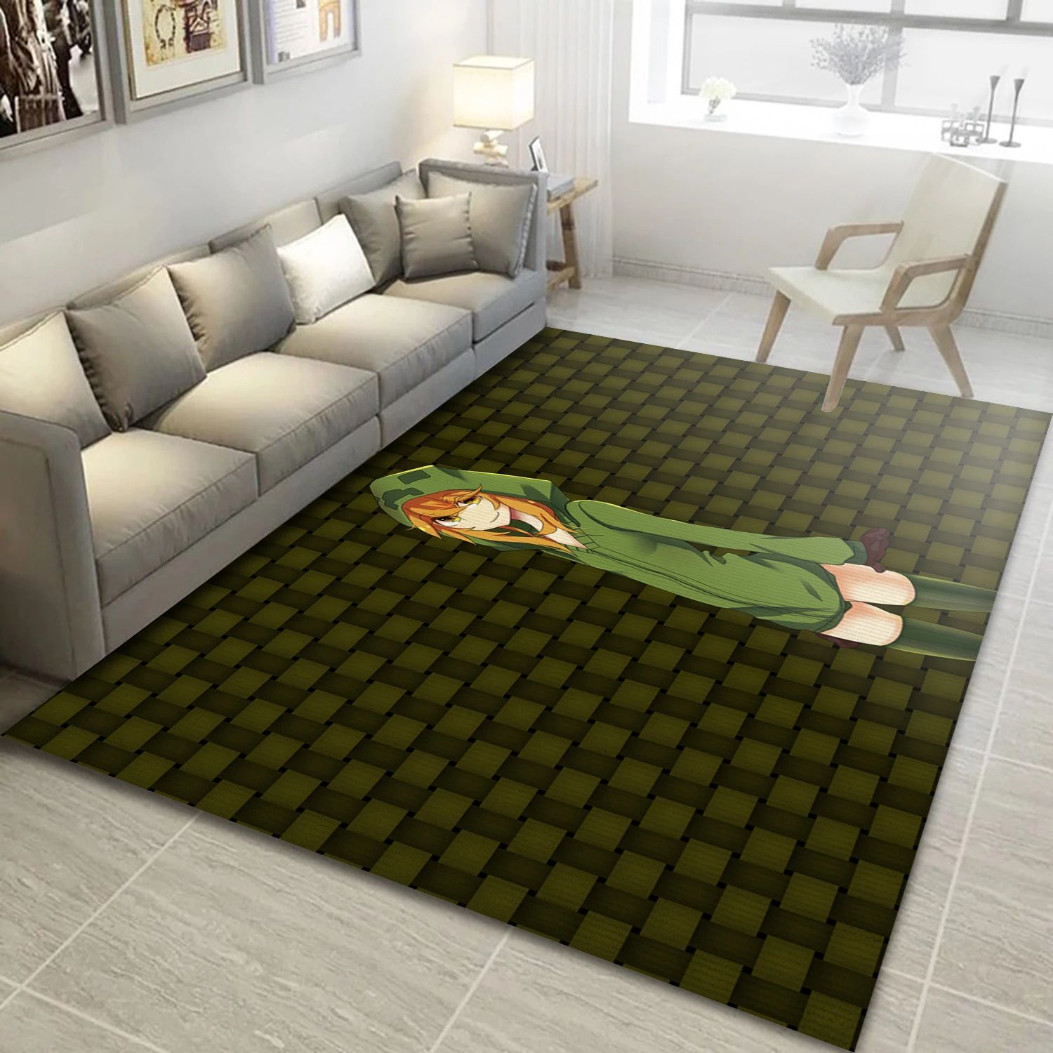 Creeper Girl Video Game Area Rug Area, Living Room Rug - Family Gift US Decor - Indoor Outdoor Rugs