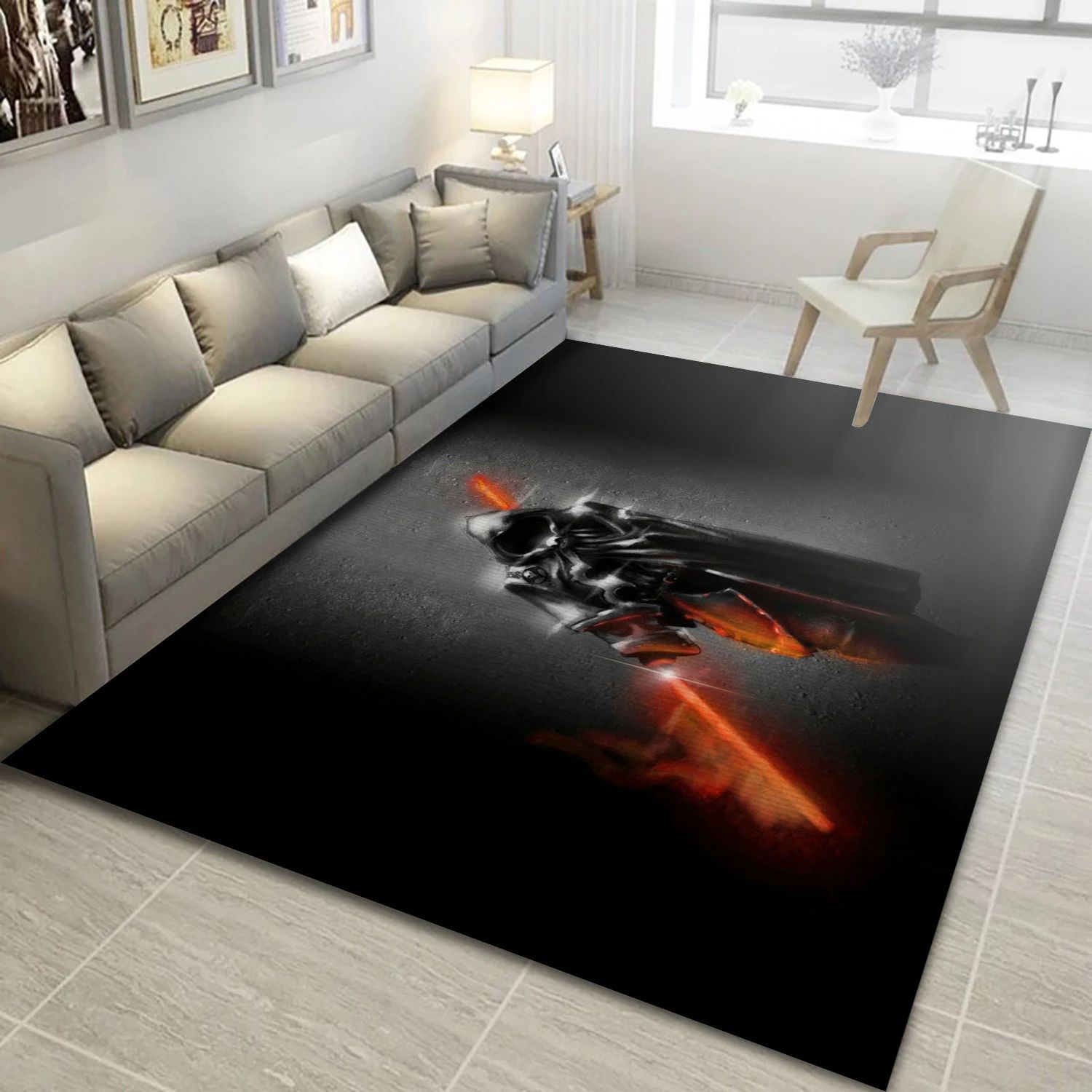 Black Warrior Gaming Area Rug, Living Room Rug - Home Decor Floor Decor - Indoor Outdoor Rugs