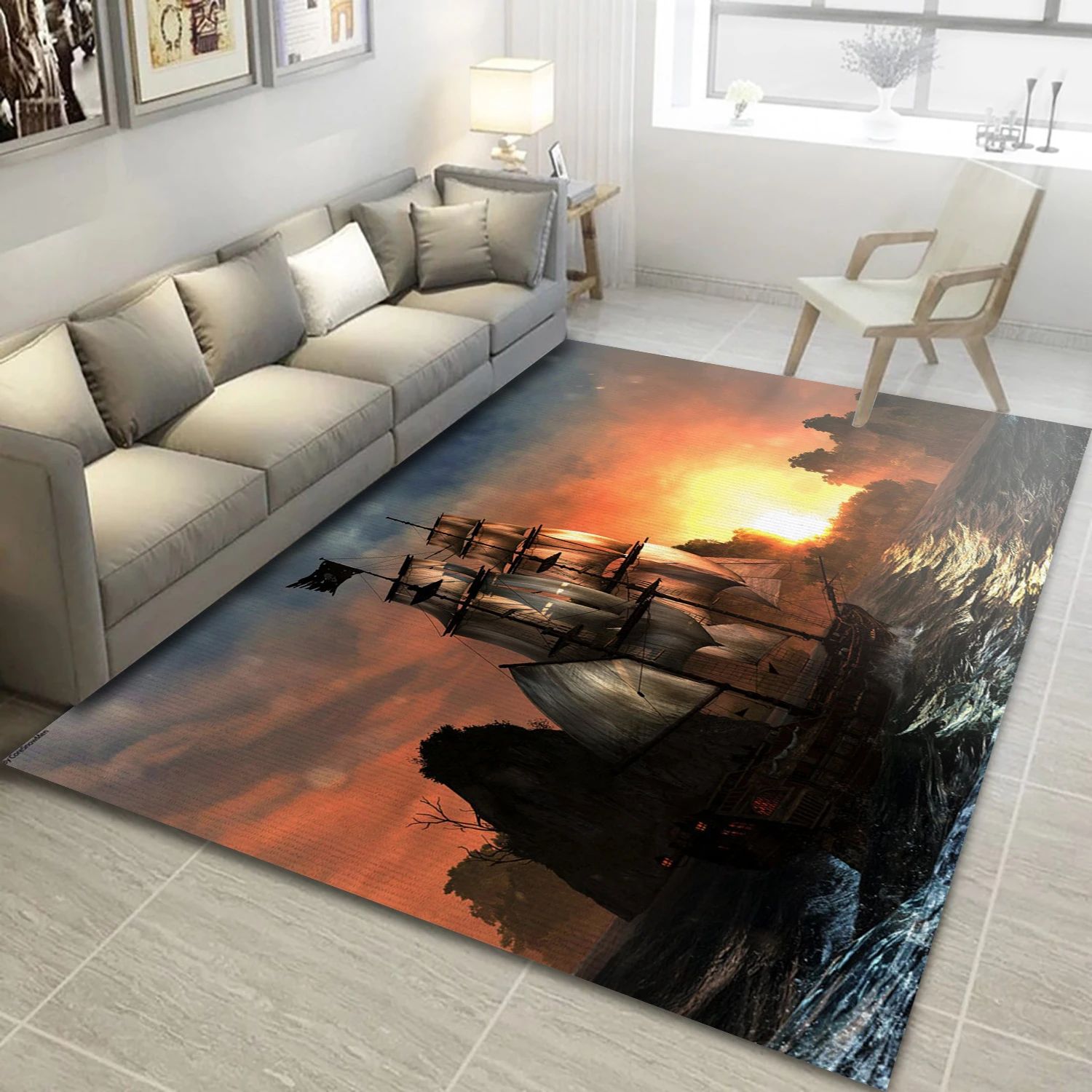 Assassins Creed Iv Black Flag Sunset Boat Video Game Area Rug For Christmas, Living Room Rug - Home Decor Floor Decor - Indoor Outdoor Rugs