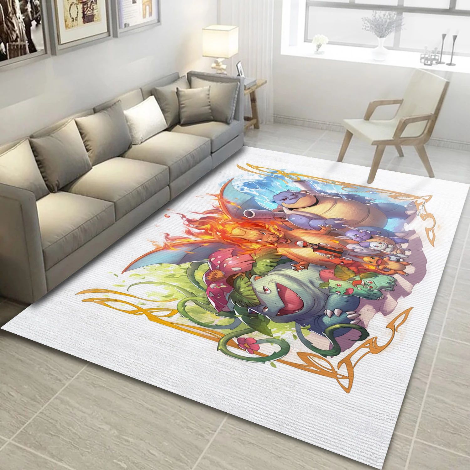 Pokemon Evolution Gaming Area Rug, Area Rug - Home Decor Floor Decor - Indoor Outdoor Rugs