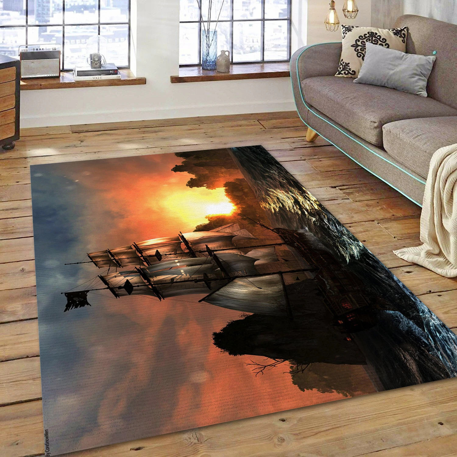 Assassins Creed Iv Black Flag Sunset Boat Video Game Area Rug For Christmas, Living Room Rug - Home Decor Floor Decor - Indoor Outdoor Rugs