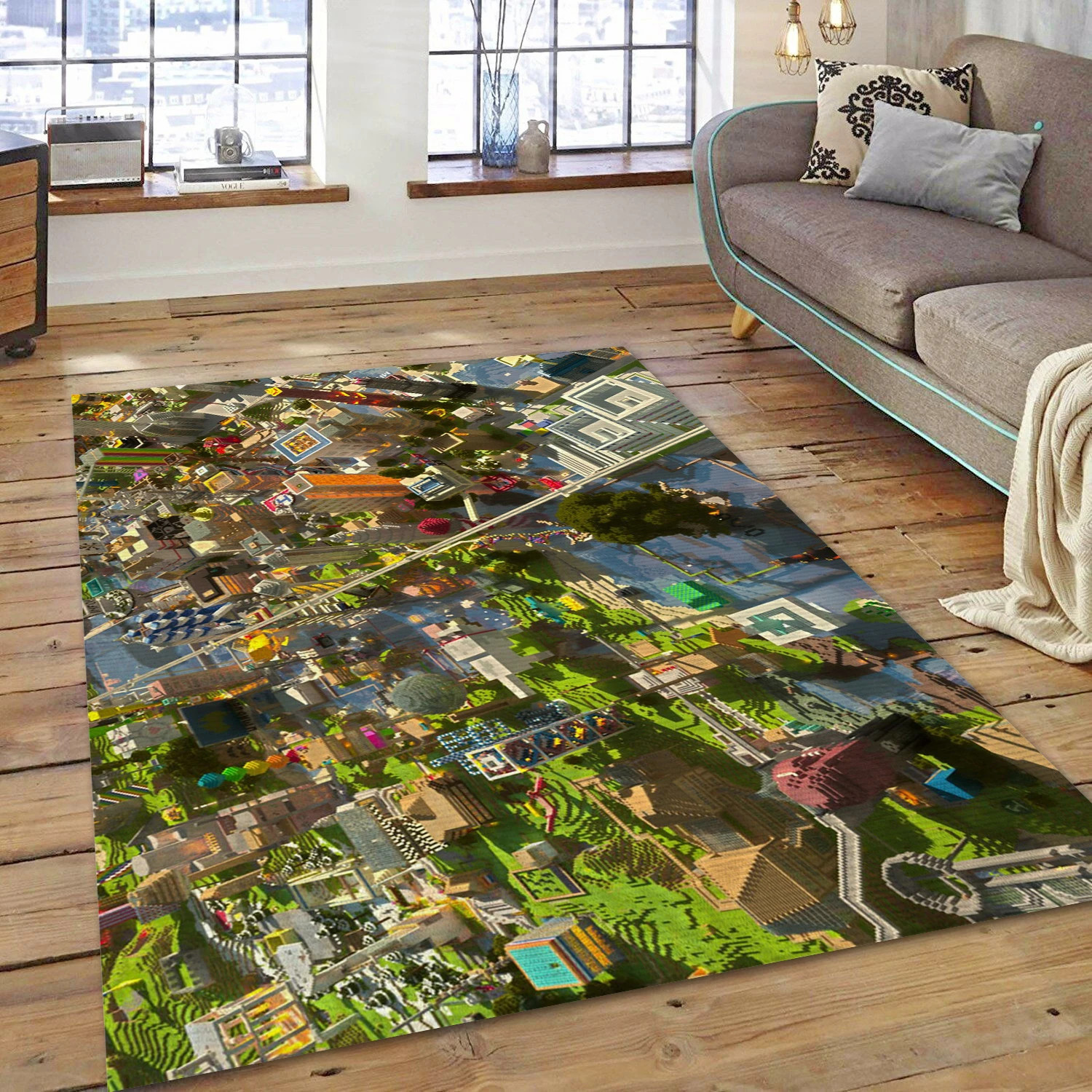 City Video Game Reangle Rug, Bedroom Rug - Home Decor Floor Decor - Indoor Outdoor Rugs