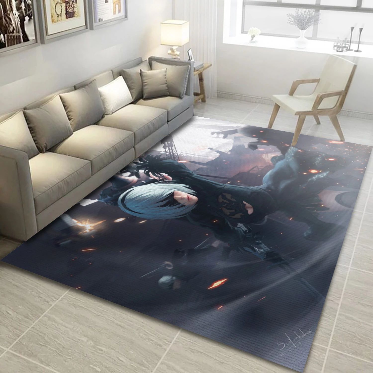 Yorha No 2 Type B Black Dress And Yorha No 9 Type S Video Game Area Rug For Christmas, Bedroom Rug - US Decor - Indoor Outdoor Rugs