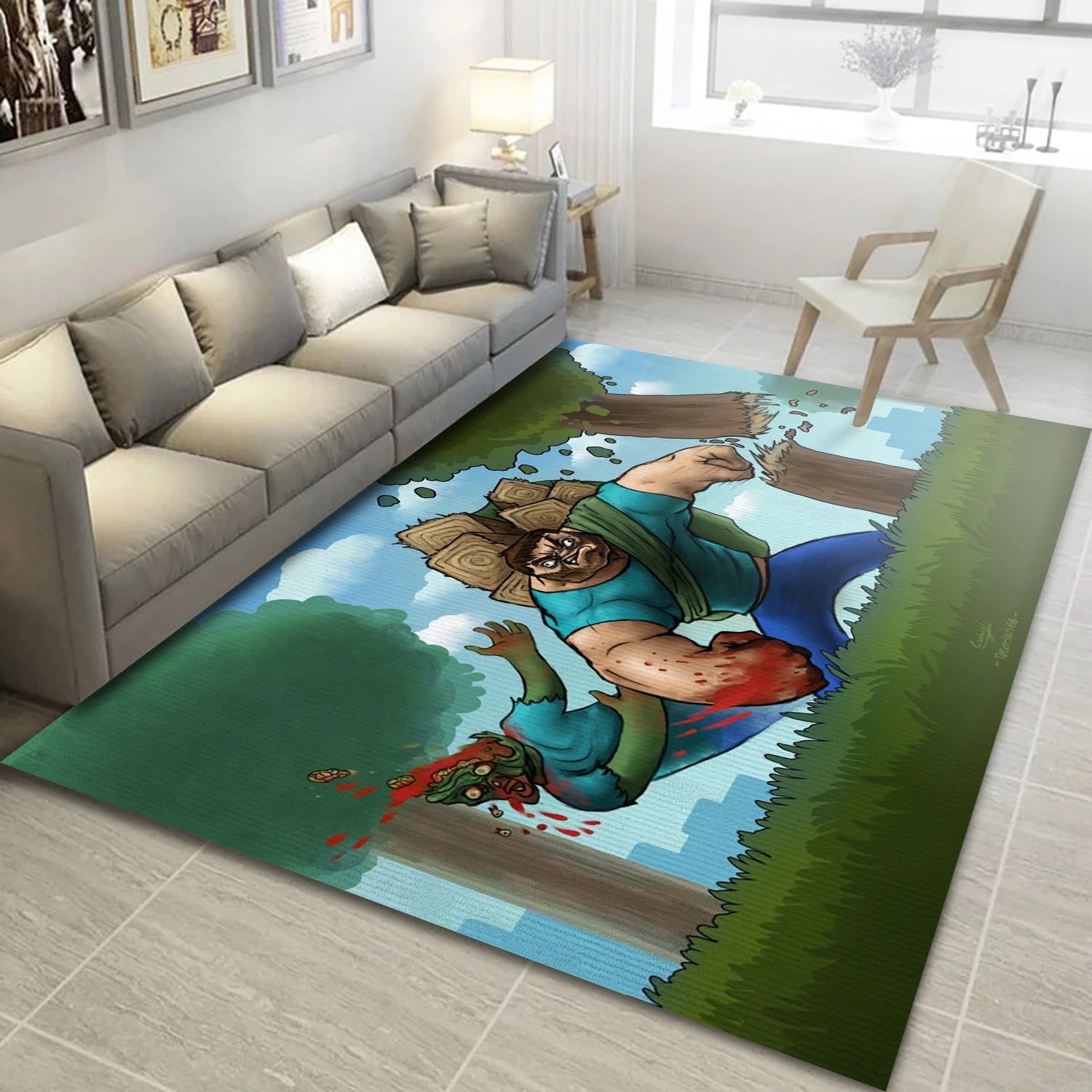 Steve Minecraft Video Game Area Rug Area, Living Room Rug - Christmas Gift Decor - Indoor Outdoor Rugs